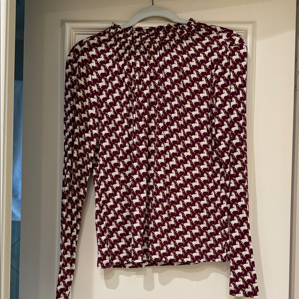 Ann Taylor Burgundy and cream Horse Patterned Blouse